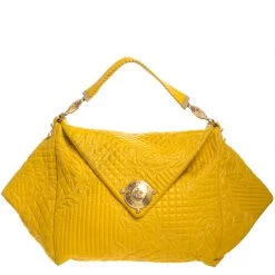 Versace Yellow Barocco Leather Medusa Flap Shoulder Bag For Women