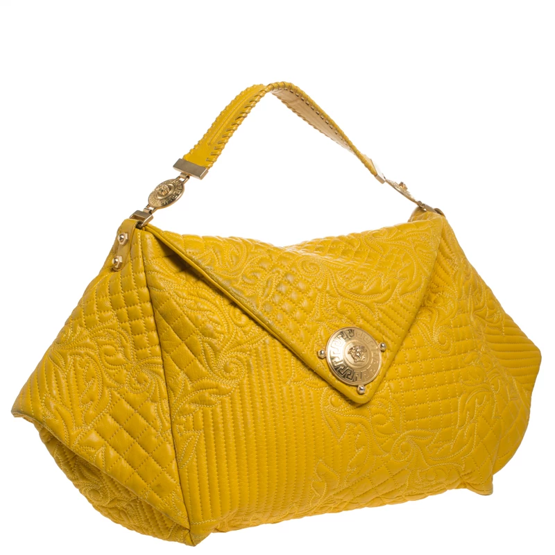 Versace Yellow Barocco Leather Medusa Flap Shoulder Bag For Women - Image 3