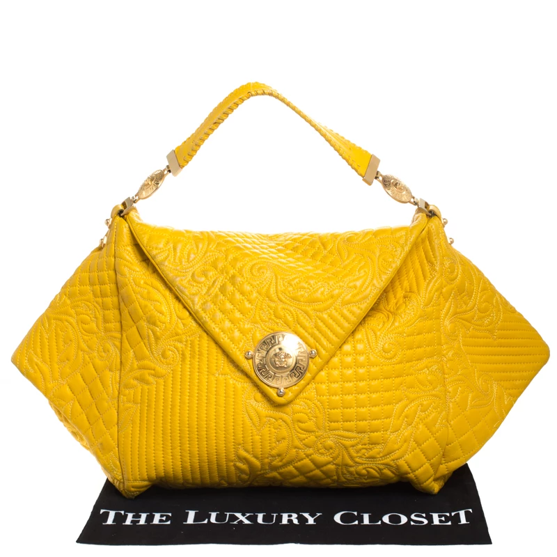 Versace Yellow Barocco Leather Medusa Flap Shoulder Bag For Women - Image 10
