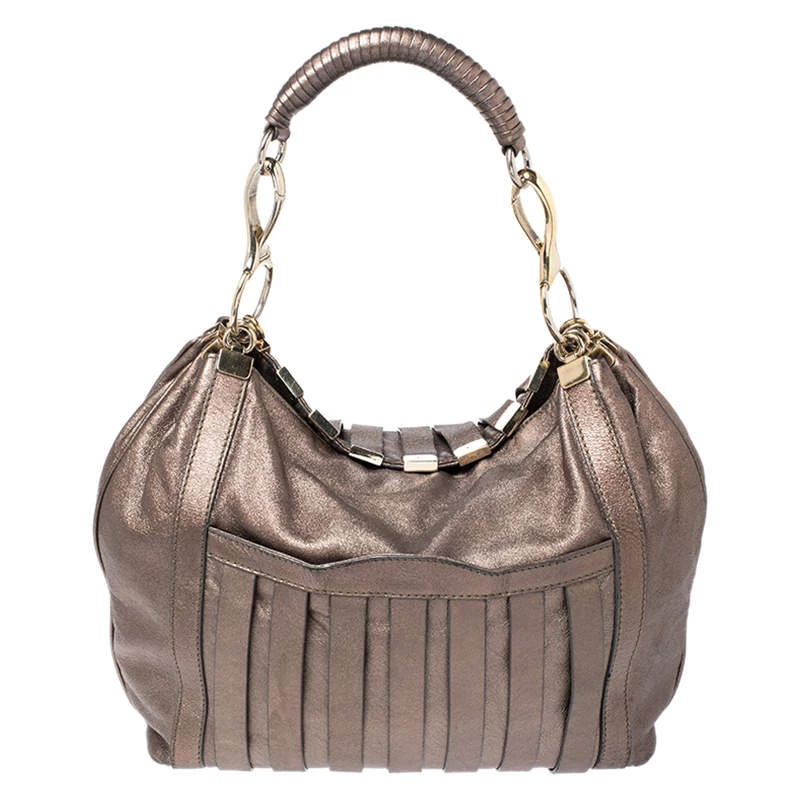 Versace Metallic Striped Leather Hobo For Women