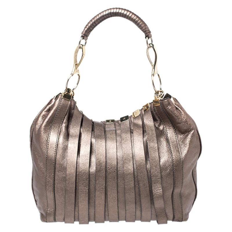 Versace Metallic Striped Leather Hobo For Women - Image 4