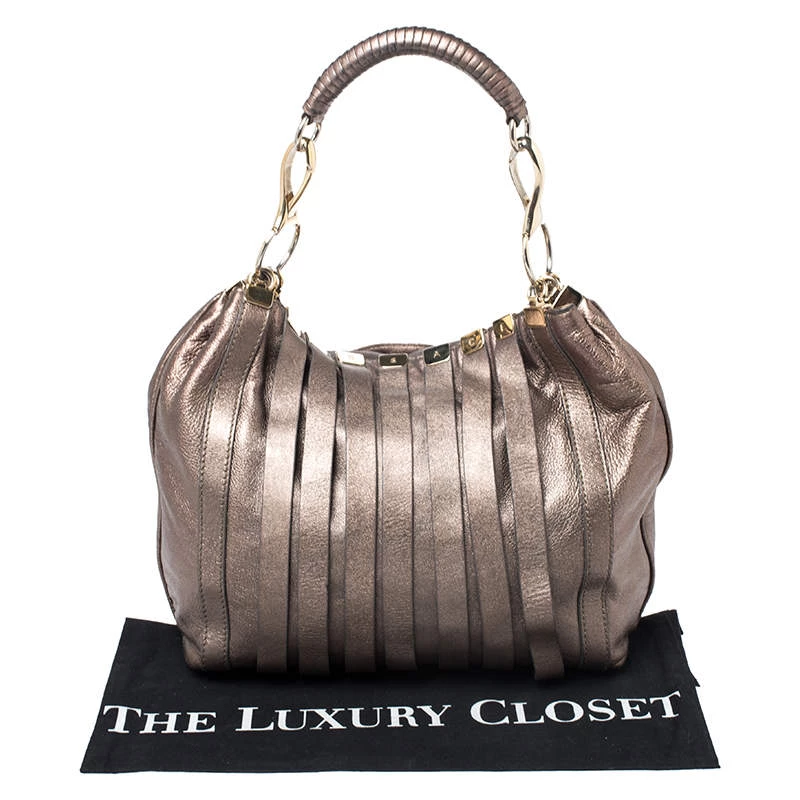 Versace Metallic Striped Leather Hobo For Women - Image 9