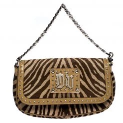 Versace Brown Zebra Print Fur Small Flap Bag For Women