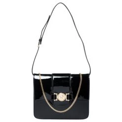 Versace Black Patent Leather Young Medusa Chain Shoulder Bag For Women