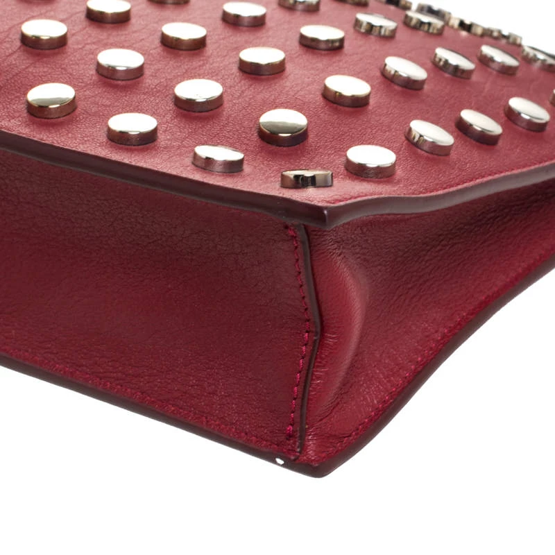 Versace Red Leather Studded Shoulder Bag For Women - Image 11