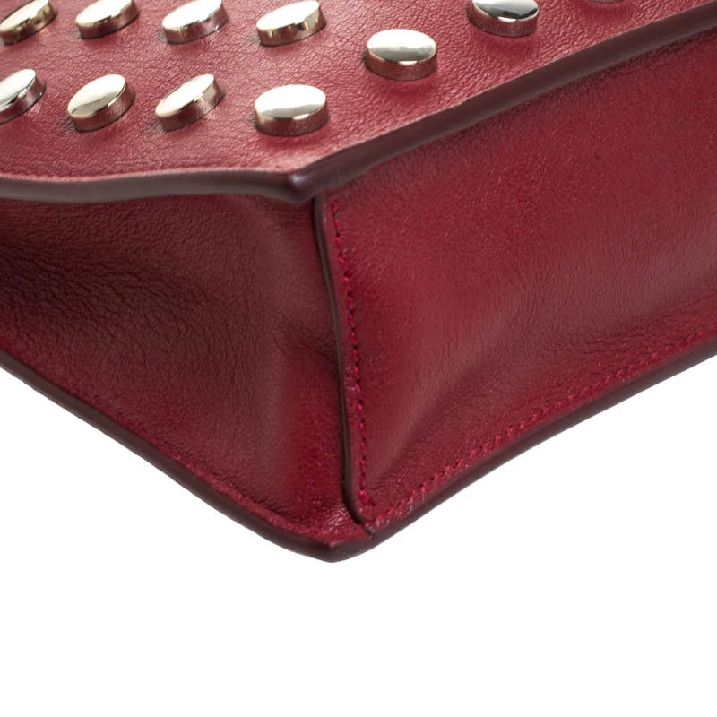 Versace Red Leather Studded Shoulder Bag For Women - Image 12