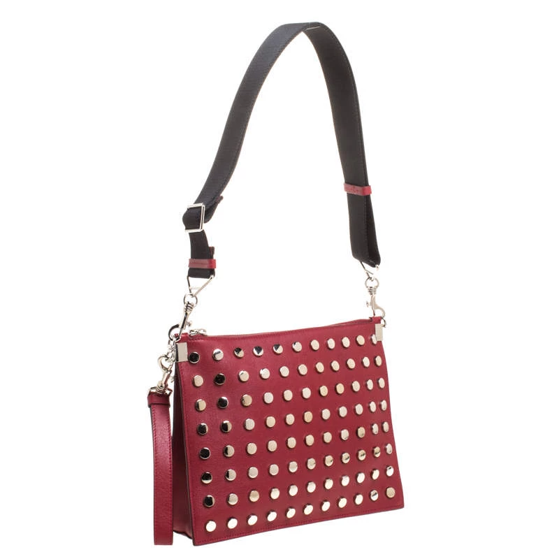 Versace Red Leather Studded Shoulder Bag For Women - Image 3