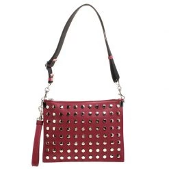 Versace Red Leather Studded Shoulder Bag For Women