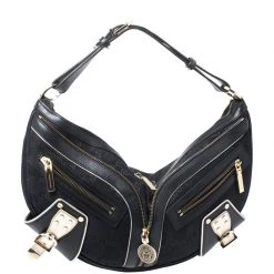 Versace Black/Gold Leather Biker Hobo For Women