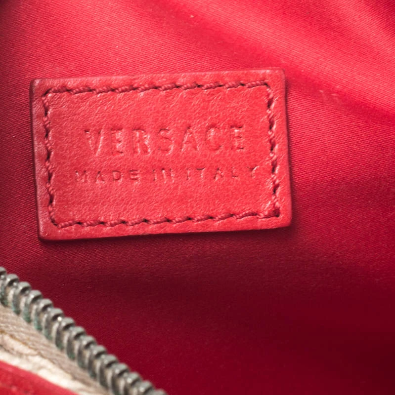Versace Beige/Red Coated Canvas And Patent Leather Flap Shoulder Bag For Women - Image 8