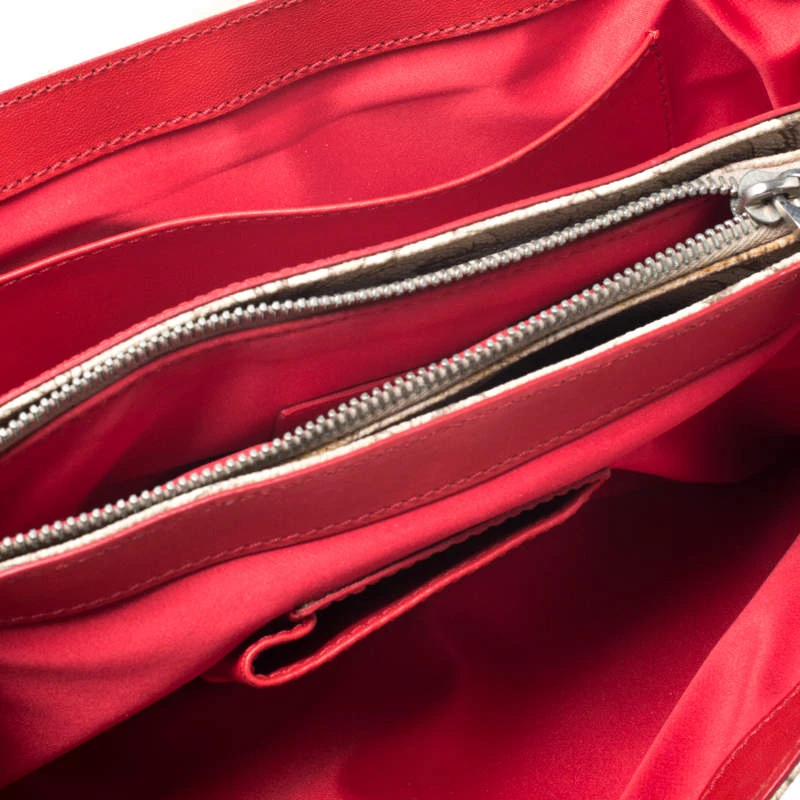 Versace Beige/Red Coated Canvas And Patent Leather Flap Shoulder Bag For Women - Image 7