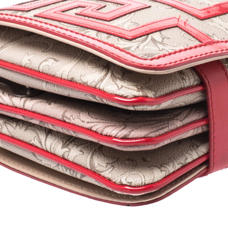 Versace Beige/Red Coated Canvas And Patent Leather Flap Shoulder Bag For Women - Image 10