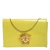 Versace Neon Yellow Patent Leather Medusa Chain Clutch For Women