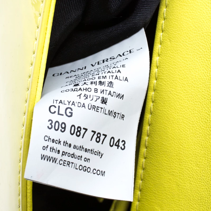 Versace Neon Yellow Patent Leather Medusa Chain Clutch For Women - Image 8