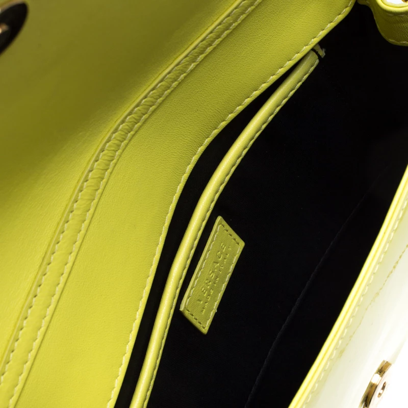 Versace Neon Yellow Patent Leather Medusa Chain Clutch For Women - Image 7