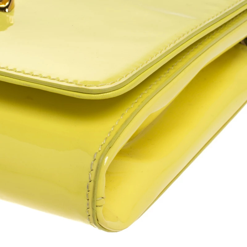 Versace Neon Yellow Patent Leather Medusa Chain Clutch For Women - Image 13