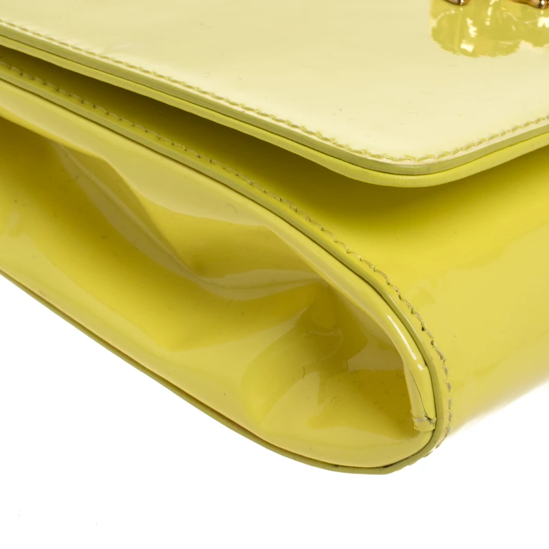 Versace Neon Yellow Patent Leather Medusa Chain Clutch For Women - Image 12