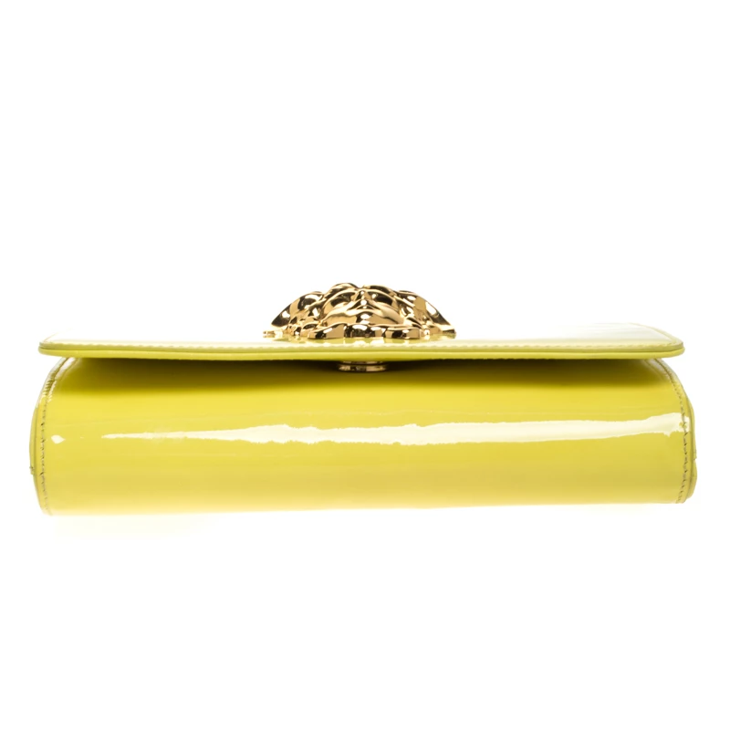 Versace Neon Yellow Patent Leather Medusa Chain Clutch For Women - Image 5