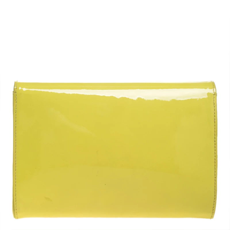 Versace Neon Yellow Patent Leather Medusa Chain Clutch For Women - Image 4