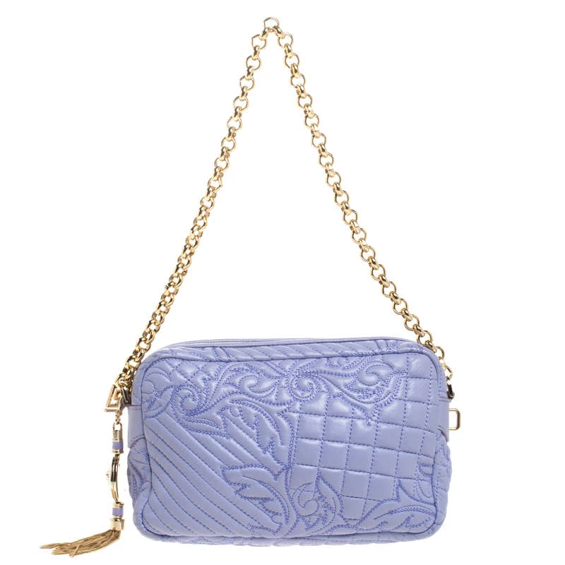 Versace Lilac Leather Embroidered Vanitas Shoulder Bag For Women - Image 4