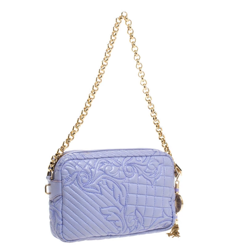 Versace Lilac Leather Embroidered Vanitas Shoulder Bag For Women - Image 3