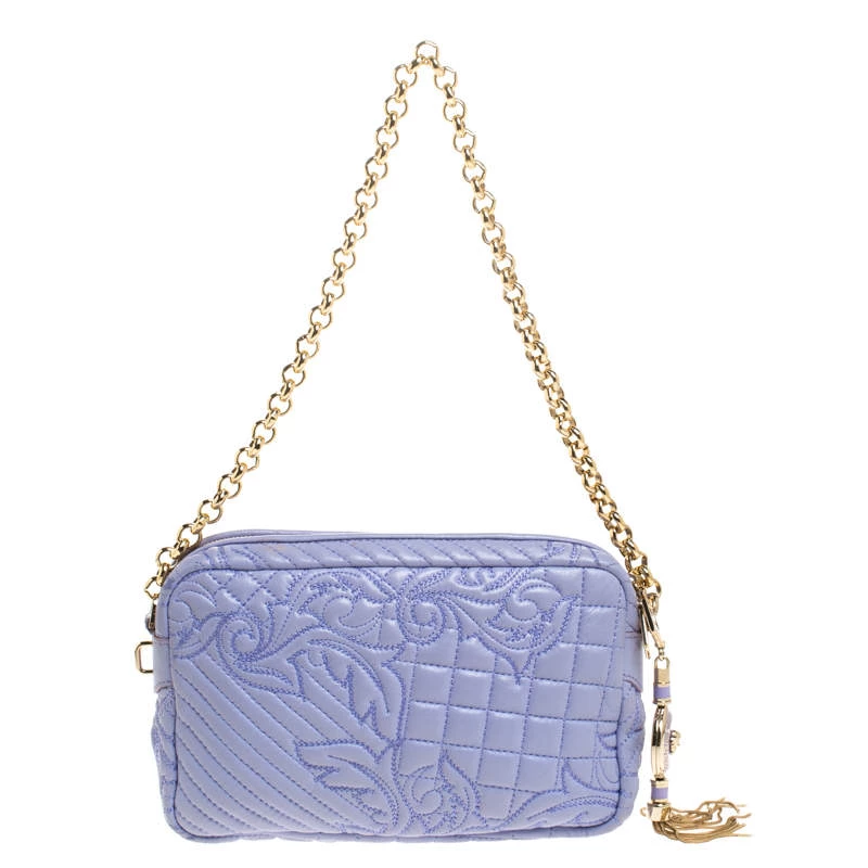 Versace Lilac Leather Embroidered Vanitas Shoulder Bag For Women