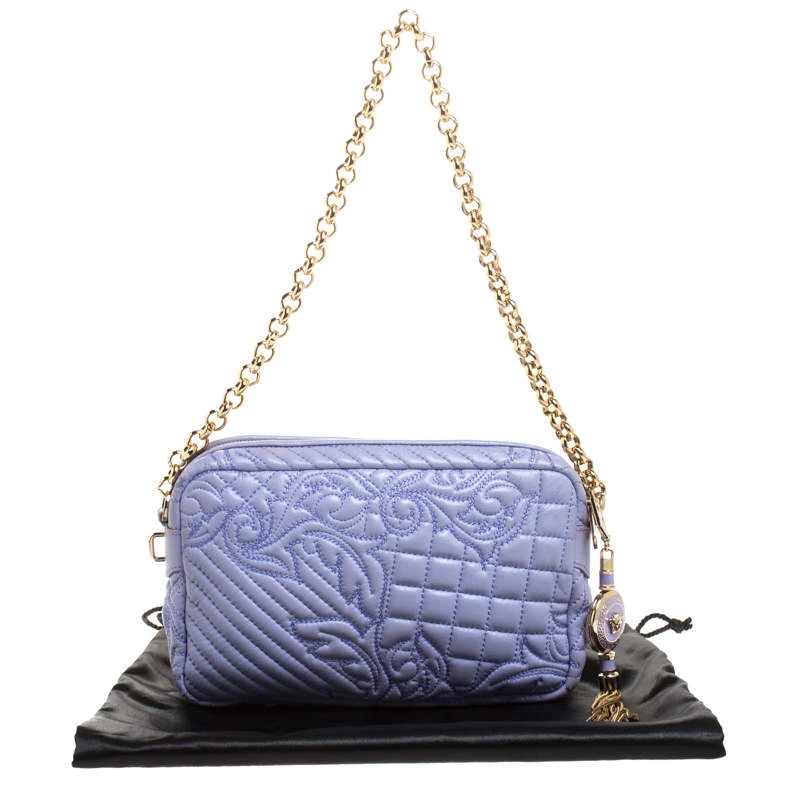Versace Lilac Leather Embroidered Vanitas Shoulder Bag For Women - Image 9