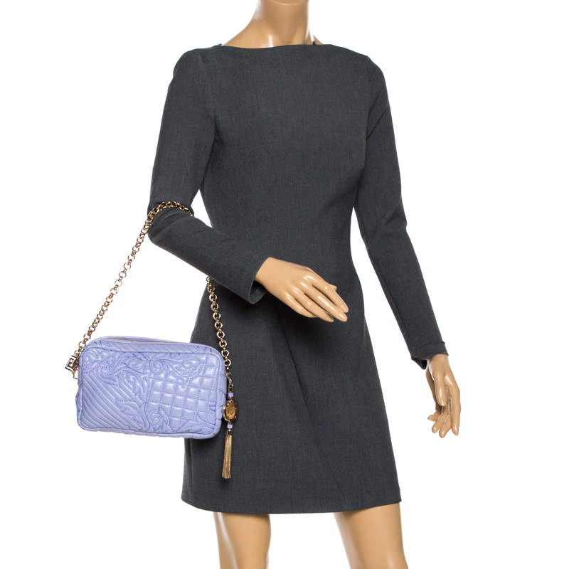 Versace Lilac Leather Embroidered Vanitas Shoulder Bag For Women - Image 2
