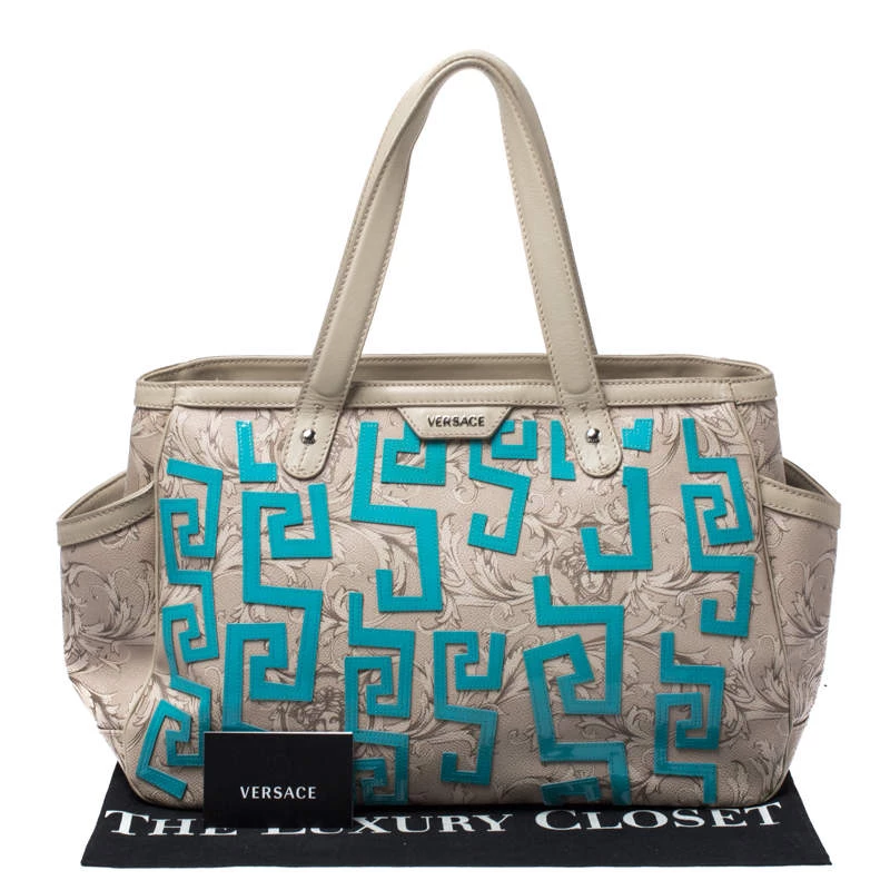 Versace Beige/Blue Borocco Heritage Print Diaper Bag For Women - Image 9