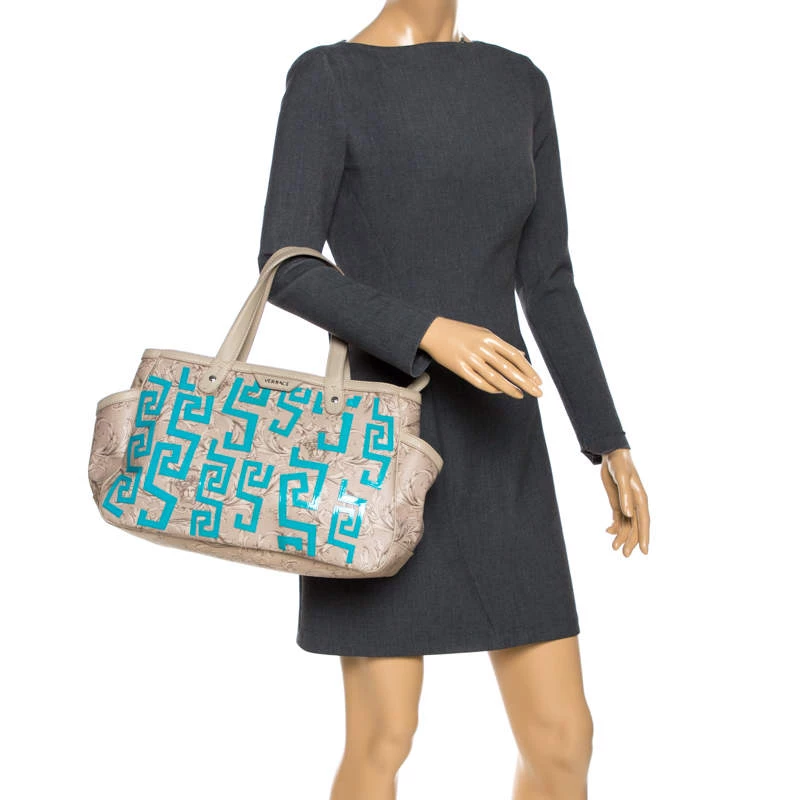 Versace Beige/Blue Borocco Heritage Print Diaper Bag For Women - Image 2