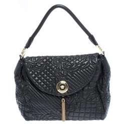 Versace Black Barocco Leather Altea Satchel For Women