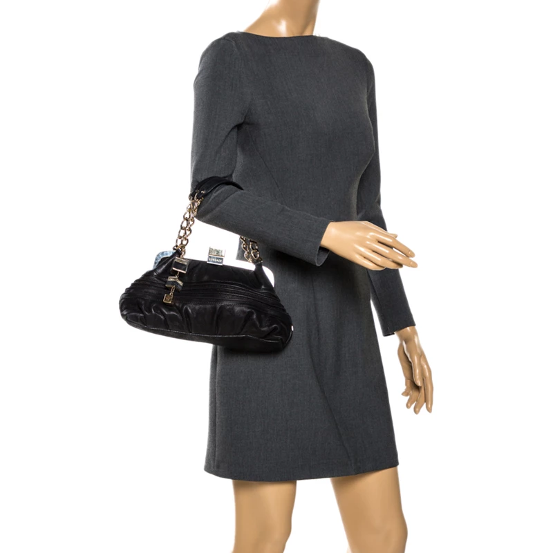 Versace Black Leather Frame Satchel For Women - Image 2