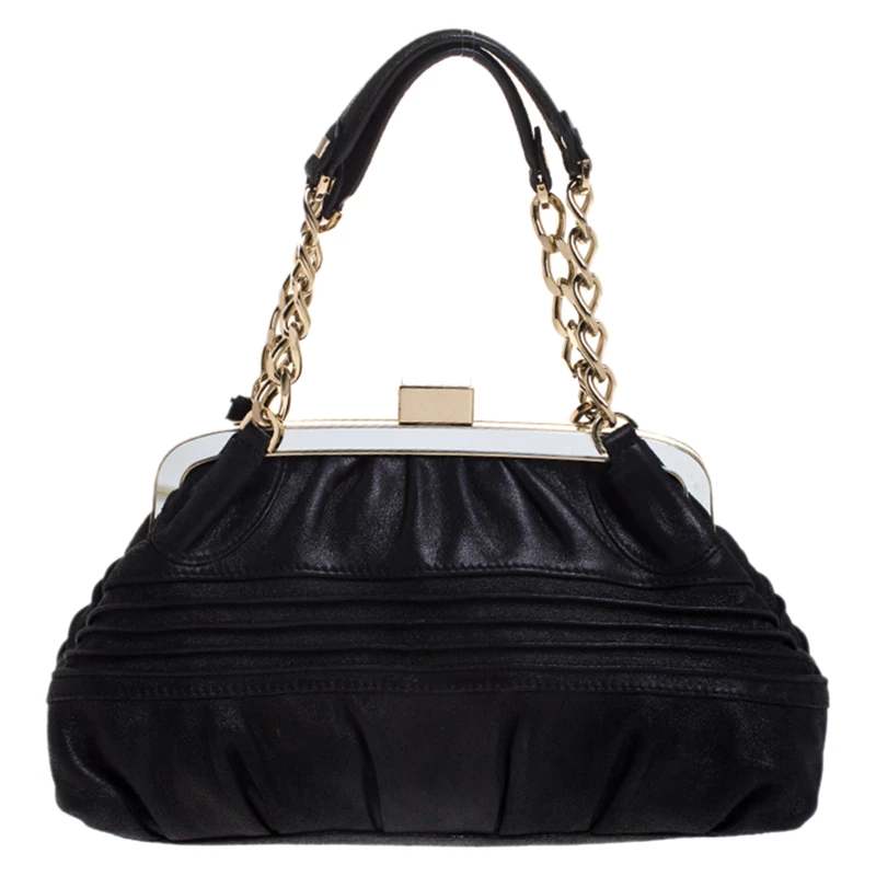 Versace Black Leather Frame Satchel For Women - Image 4