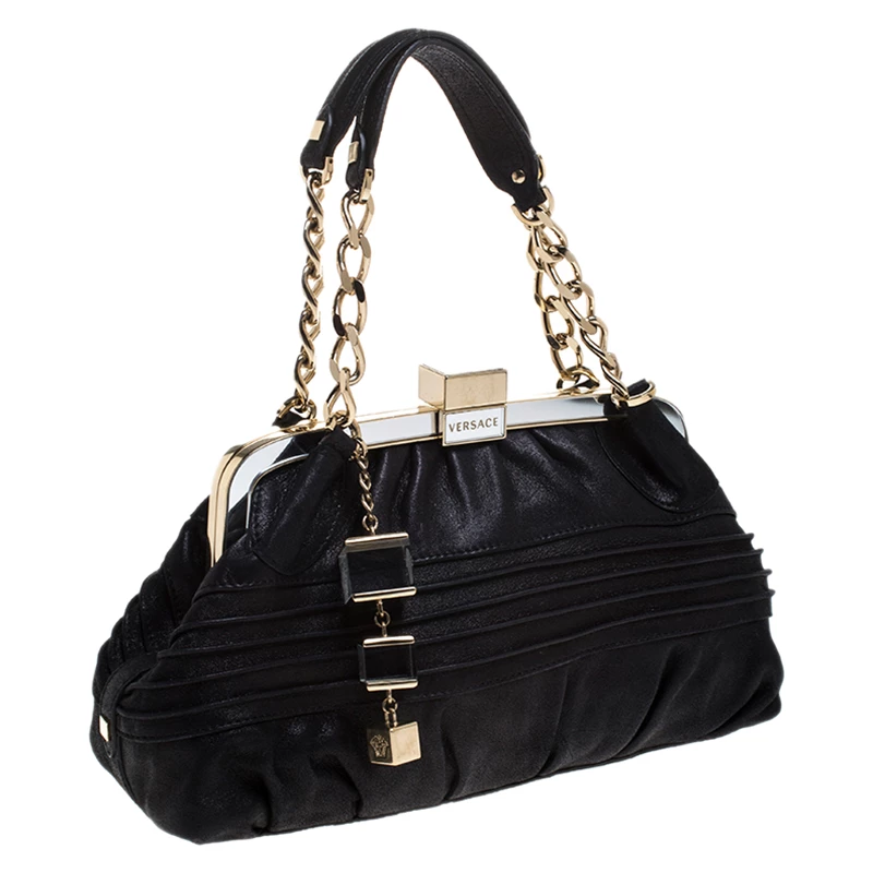 Versace Black Leather Frame Satchel For Women - Image 3