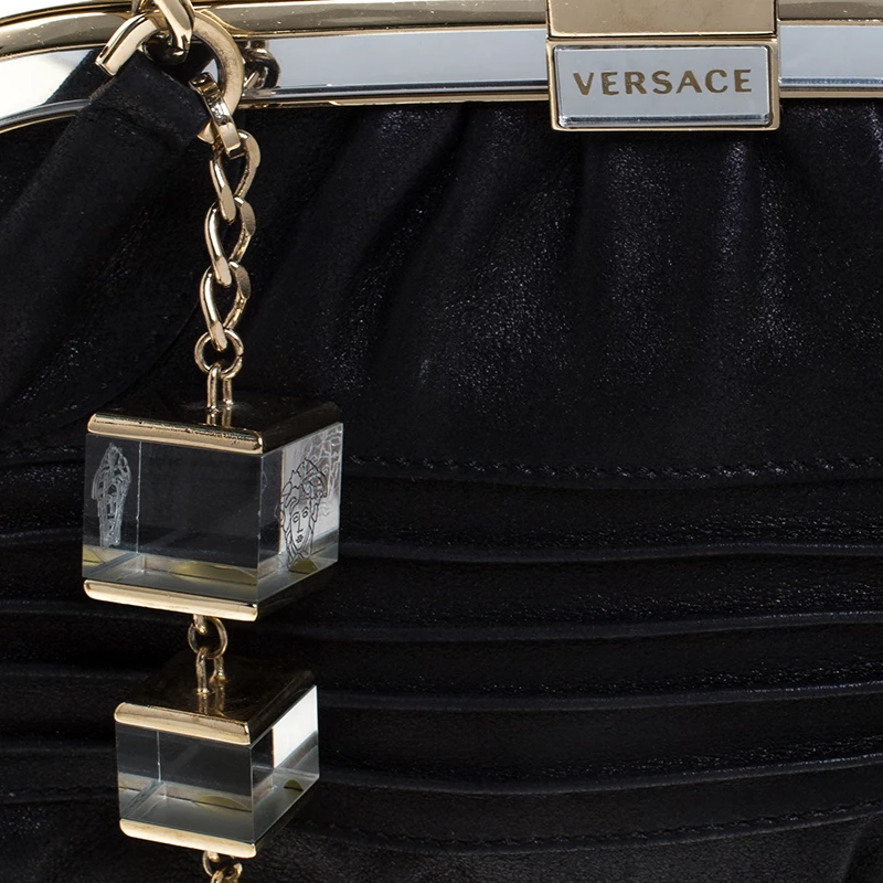 Versace Black Leather Frame Satchel For Women - Image 5