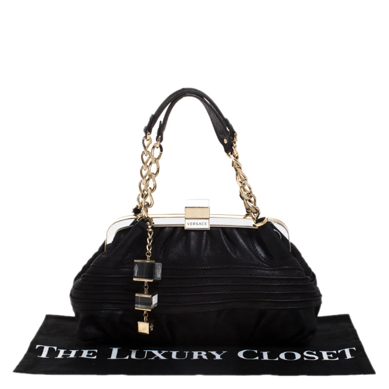 Versace Black Leather Frame Satchel For Women - Image 9