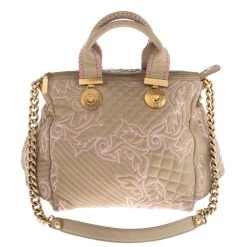 Versace Beige/Pink Quilted Leather Vanitas Satchel For Women