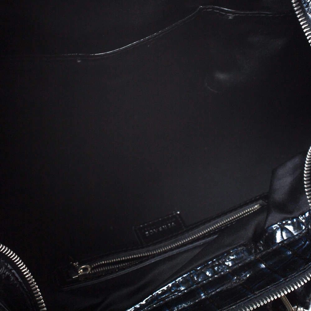 Versace Midnight Blue Croc Patent Leather Chain Tote For Women - Image 7