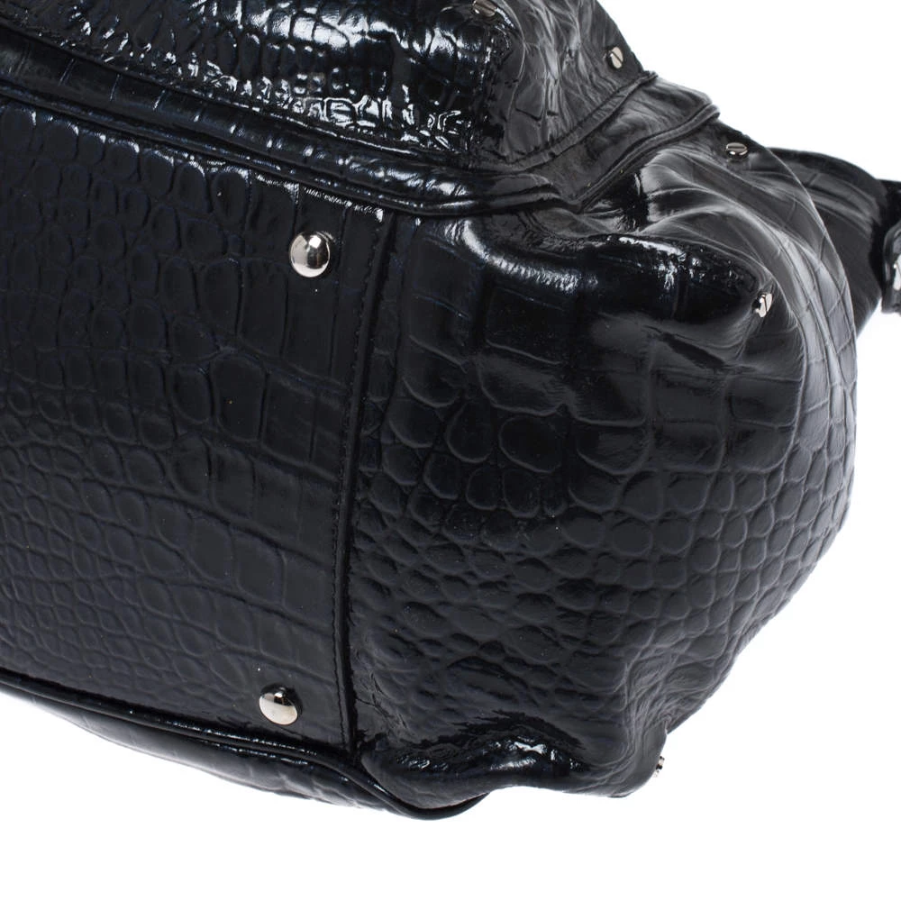 Versace Midnight Blue Croc Patent Leather Chain Tote For Women - Image 11