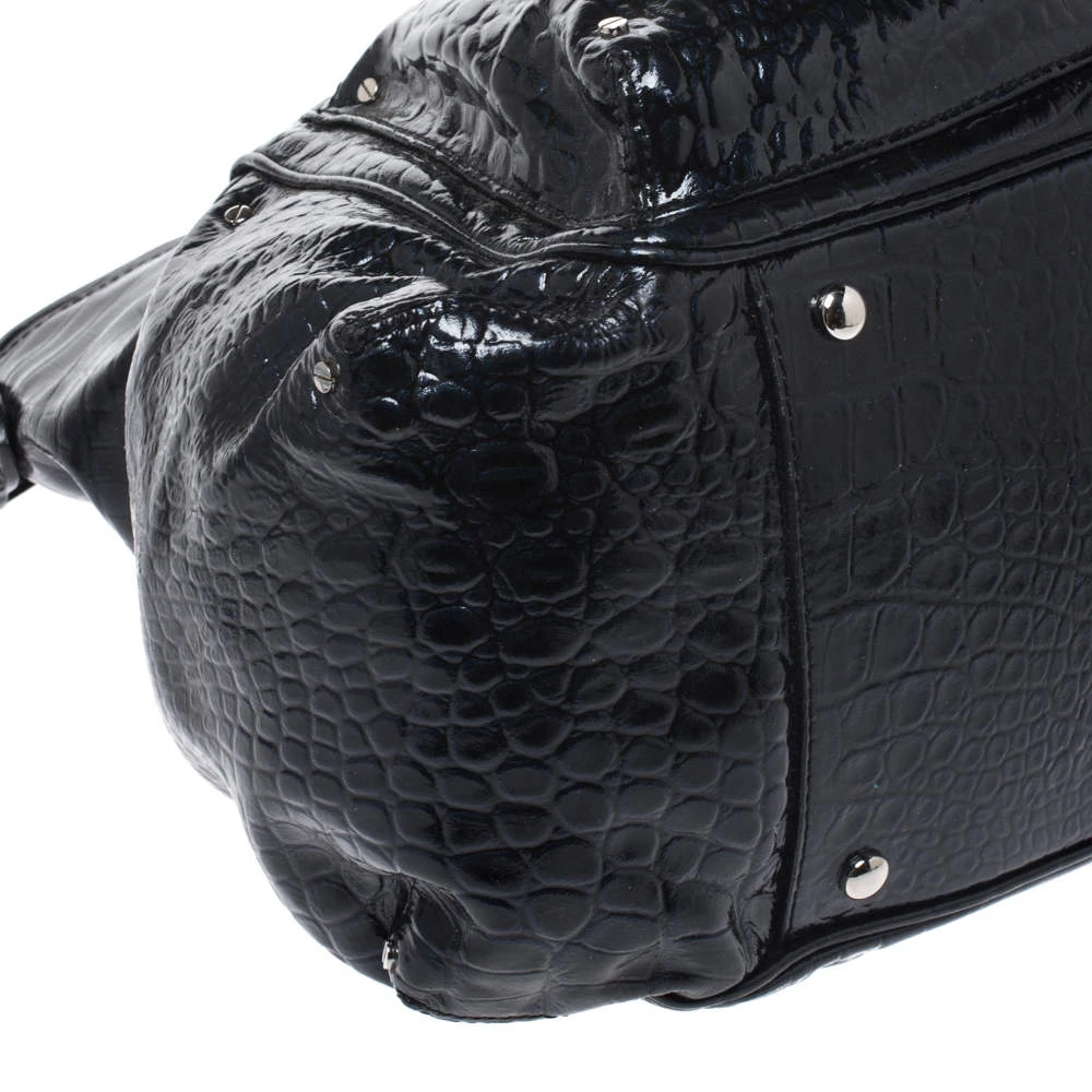 Versace Midnight Blue Croc Patent Leather Chain Tote For Women - Image 10