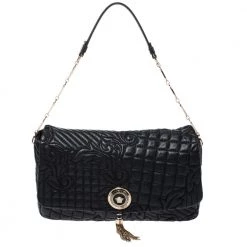 Versace Black Quilted Leather Calliope Vanitas Shoulder Bag For Women