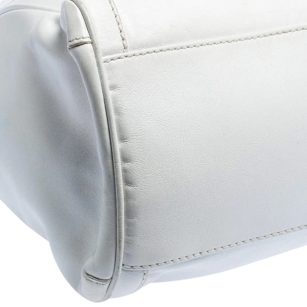 Versace White Leather Logo Embossed Tote For Women - Image 11