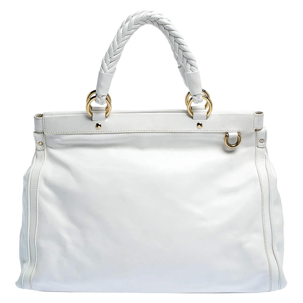 Versace White Leather Logo Embossed Tote For Women - Image 4