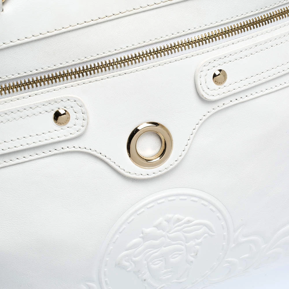 Versace White Leather Logo Embossed Tote For Women - Image 5
