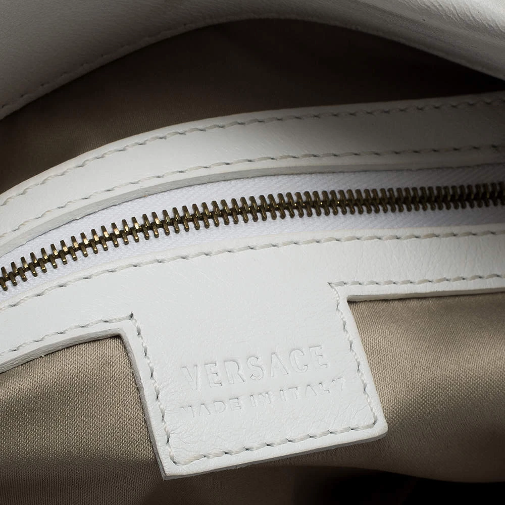 Versace White Leather Logo Embossed Tote For Women - Image 8