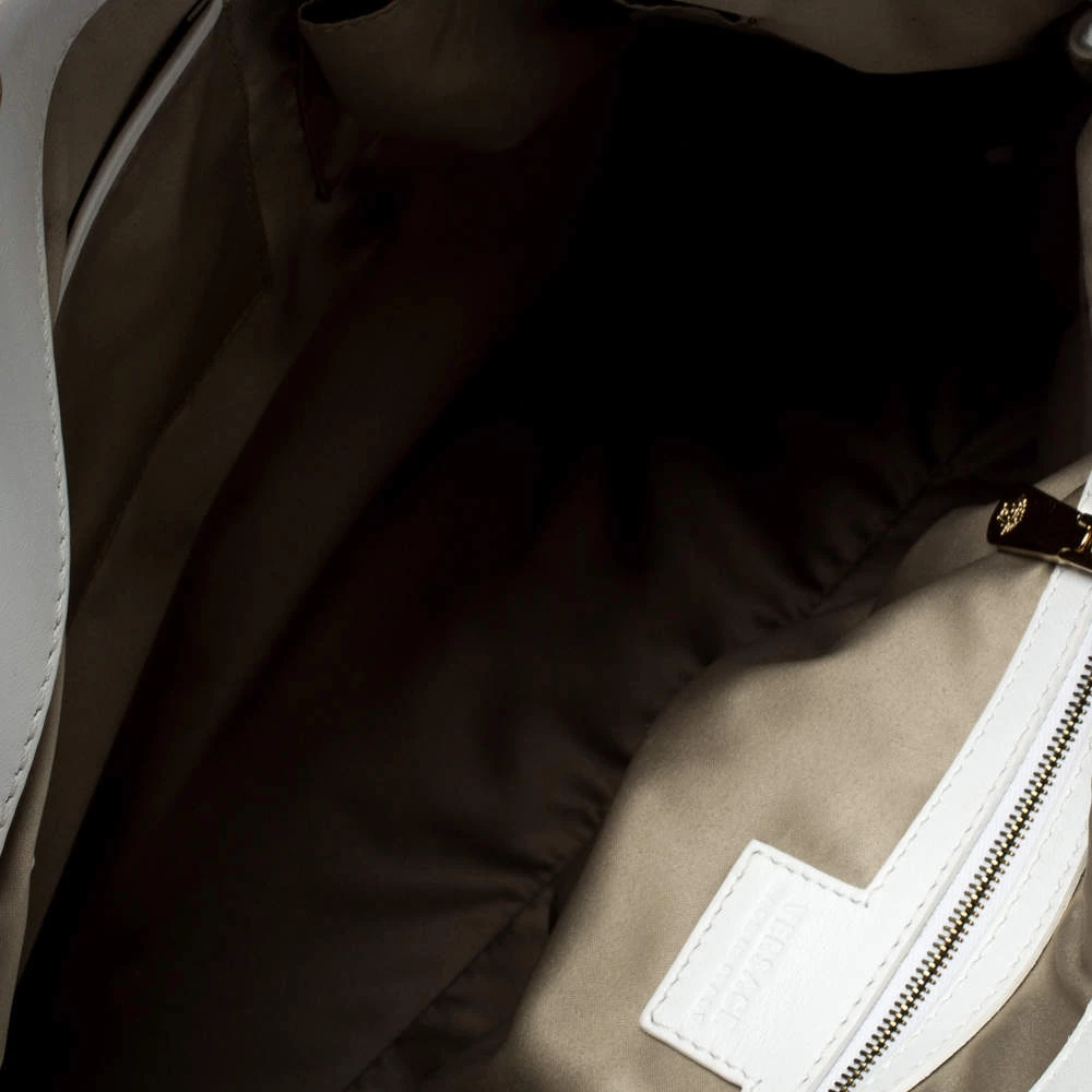 Versace White Leather Logo Embossed Tote For Women - Image 7