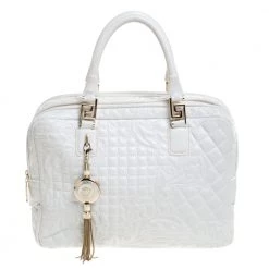 Versace White Leather Demetra Vanitas Top Handle Bag For Women