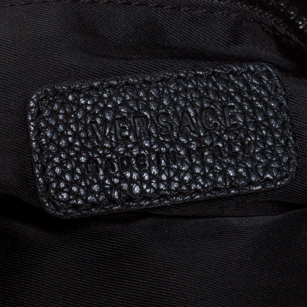 Versace Black Leather Floral Printed Wristlet Pouch For Women - Image 8