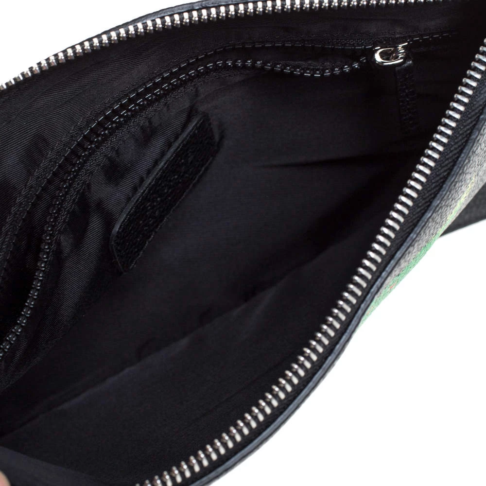 Versace Black Leather Floral Printed Wristlet Pouch For Women - Image 7