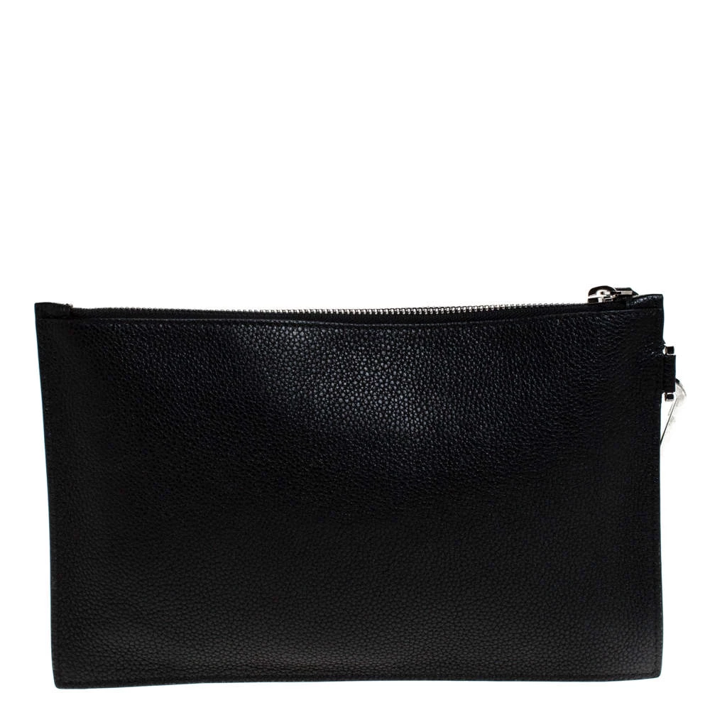 Versace Black Leather Floral Printed Wristlet Pouch For Women - Image 4